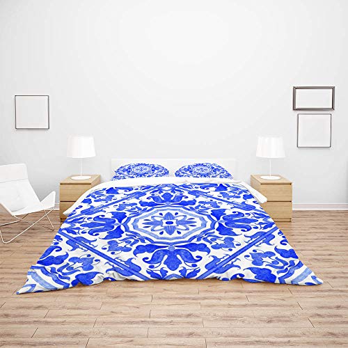 Housse de couette bleu blanc king size en polyester durable