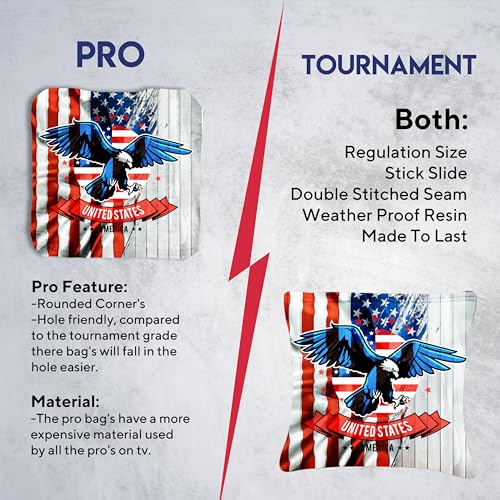 CornholeGamesUSA Tournament Cornhole Bags Sets of 8 Regulation Professional, Tournament Slick n Stick Corn Hole Beans Bags for Cornhole Games