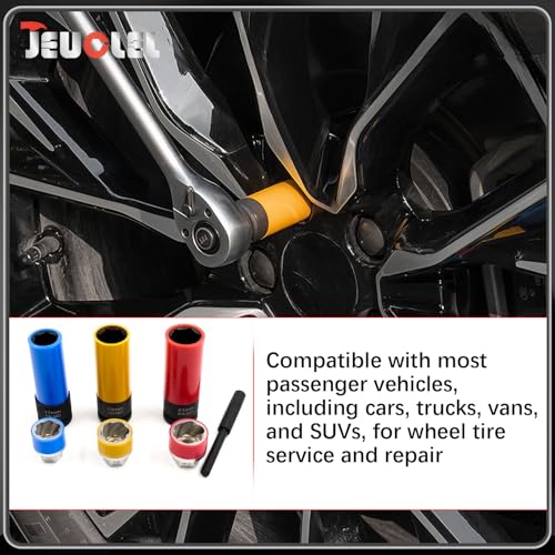 Image of 7PCS 1 /2 inch Drive Wheel Protector Impact Socket & Lug Nut Socket Set | 6 Pt, Non-Marring, Thin Wall, Wheel Protector, Damaged Nut Lock Remover, Rusted, Stripped, Screws, Stuck Locking Nut Removal