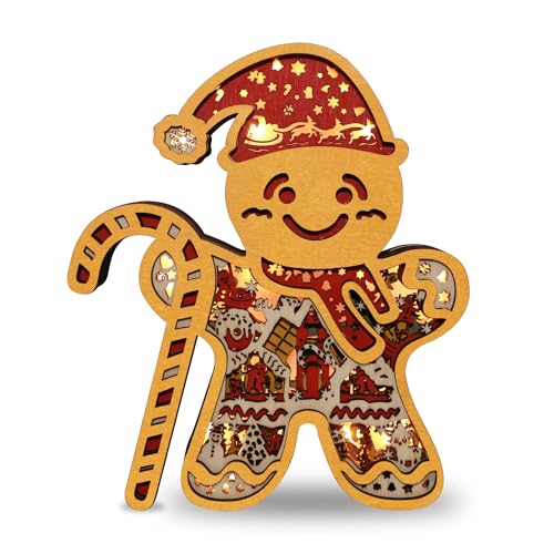 LEDクリスマスジンジャーブレッドマンオーナメント-冬をテーマにしたテーブルデコレーション、リビングルームとベッドルームの壁の装飾、お祝いの置物とテーブルピースのギフトプレゼント