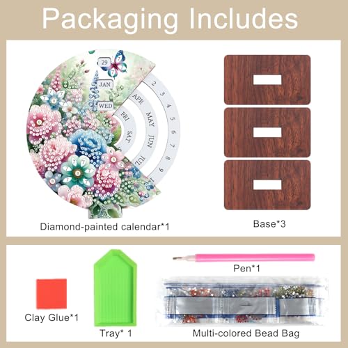 Image of AiYuanzsh DIY Diamond Art Tabletop Calendar Kit - 3D Wooden Perpetual Desk Ornament with Butterfly and Flower Design, Crystal Diamond Painting Desktop Decoration Gift