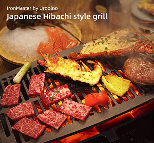 Ironmaster Hibachi Grill Outdoor - Small Portable Charcoal Grill, 100% Cast Iron, Japanese Yakitori Tabletop Camping Grill - Cooking Grate Surface 16.5" X 10.2" For 5-6 People #TOP5