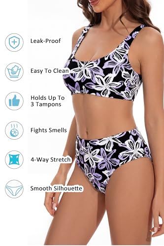 Image of Beautikini Period Swimwear Two Piece Menstrual Leakproof Sporty Bikini Sets Bathing Suit Period Swimsuit for Teen Girls