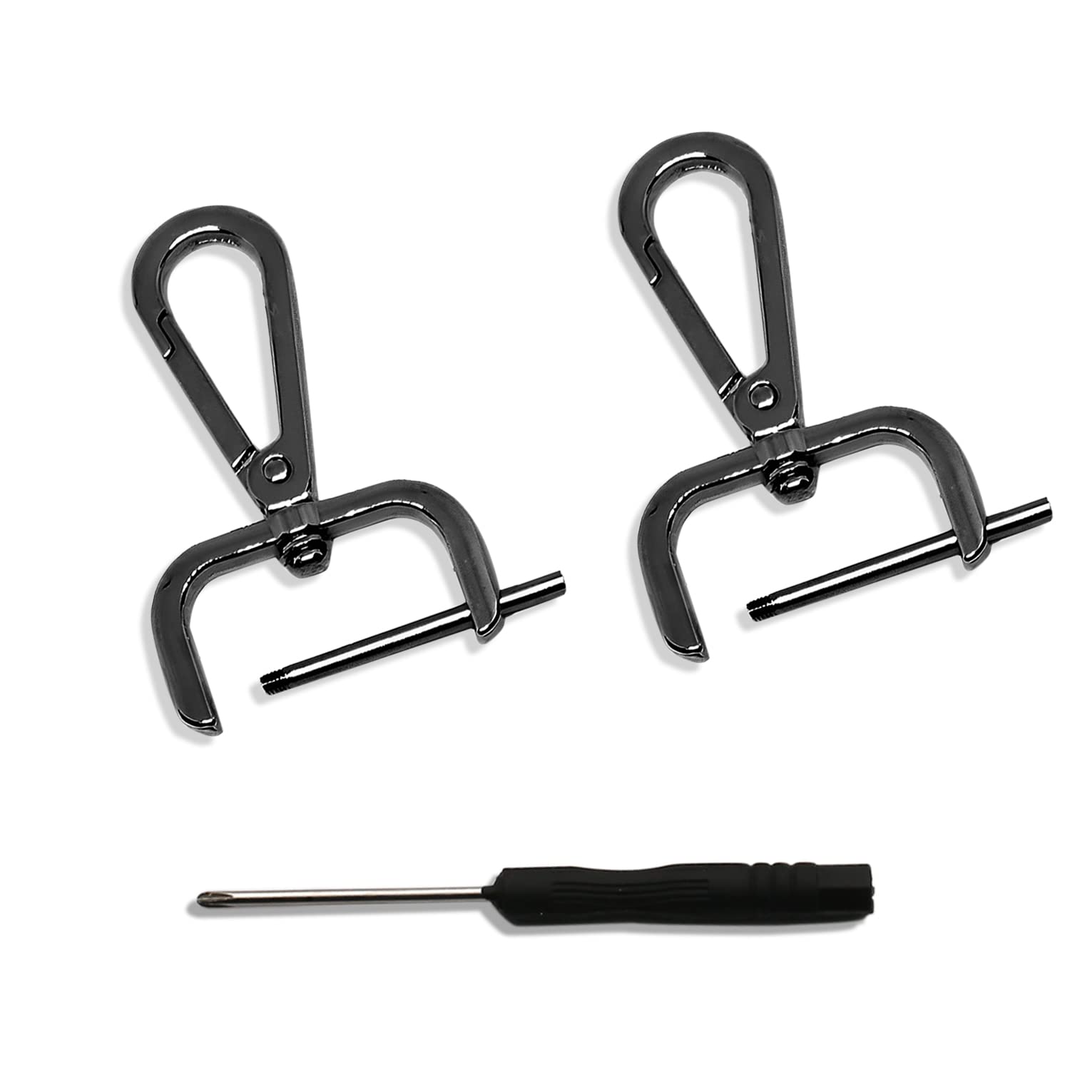 Joyzol Lot de 4 mousquetons amovibles pivotants avec barre à vis de 32 mm en métal avec tournevis cruciforme, porte-clé, porte-monnaie, fournitures de fabrication de sacs à main (noir pistolet
