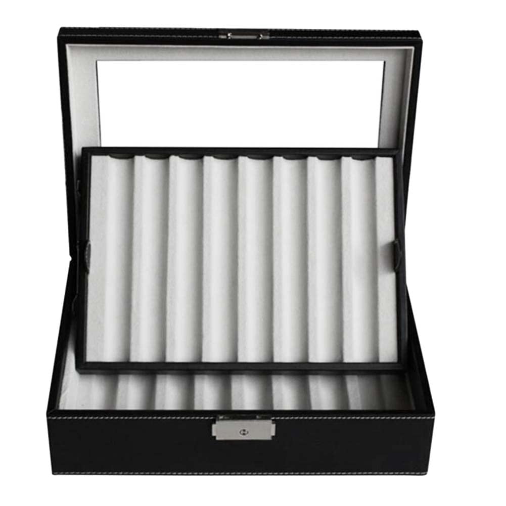 Malloy 16 Ranuras Caja de ExhibicióN de Pluma de Madera Caja de Almacenamiento de Fuente de Pluma Vitrina de Madera Ventana Transparente PapeleríA Estuche-ColeccióN