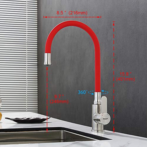 IBERGRIF M22119-1 Einhebel Küchenarmatur, 360° drehbar, Küchenarmatur mit Soft-Touch-Schlauch, Rot