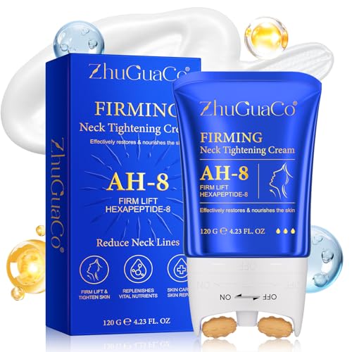 Crema reafirmante para el cuello AH-8 con acetilo hexapéptido-8 y masaje de doble rodillo, crema reafirmante para el cuello contra arrugas, papada y flacidez de la piel, contorno de cuello tonificado