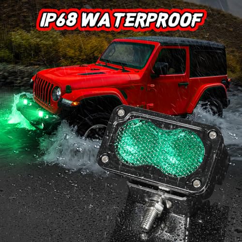 Image of Green LED Pod Lights 3 Inch Auxiliary Backup Rear Light Bar | 2PCS Waterproof Off Road Driving Fog Cube Lights Green Hunting Fishing Emergency Signal Work Lights for Truck UTV Pickup Boat