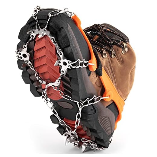 SHARKMOUTH Ice Cleats Crampons Traction, Ice Snow Grips for Boots Shoes, Anti Slip 19 Stainless Steel Spikes and Durable Silicone, Safe Protect for Walking, Jogging, Climbing or Hiking on Snow and Ice