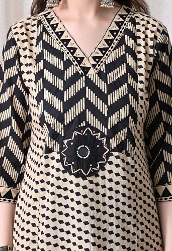 Image of MEERA FAB Women's Cotton Straight Kurta Set, Floral Print with Yoke, with Dupatta and Pants