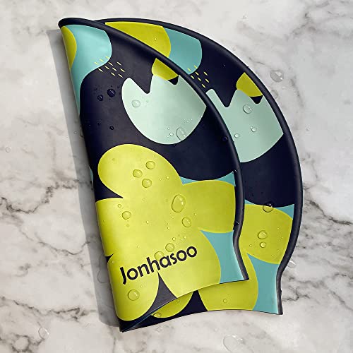 Image of Swim Cap Women, Silicone Swimming Cap for Long Hair with Flower Printed