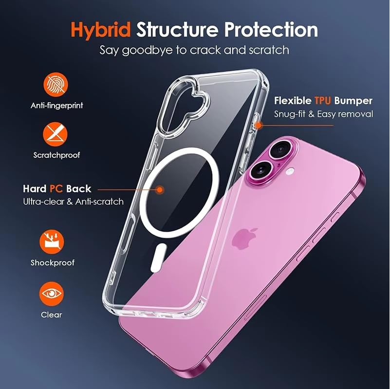 Image of REALCASE Ultra-Hybrid Back Case Cover for iPhone 16 Compatible with MagSafe | Camera Protection | Hard Crystal Clear Back | Shockproof Bumper Cover Case for iPhone 16 (PC & TPU, Transparent)