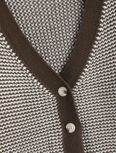 Image of ZAFUL Women's Striped Cardigan Button Up Open Front Knit Oversized Sweater | Button down, Soft chunky knit, Lightweight, Loose fit, Long lantern sleeve, Casual Daily Going Out, Fall Winter Outfits