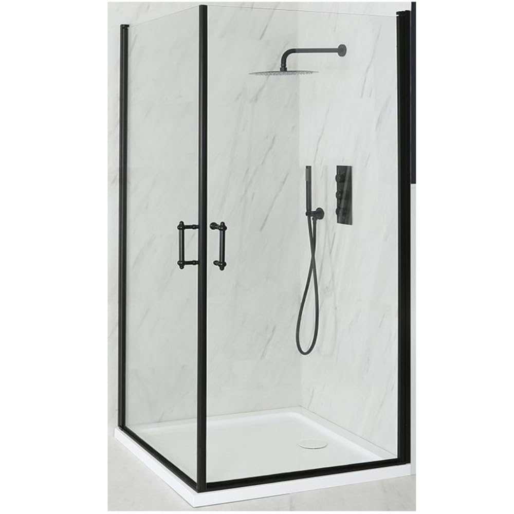 Milano Black/White Langley Corner Double Hinged Door Shower Enclosure Tray - 1000Mm X 1000Mm