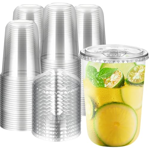 LIANGYUNZE 60 Clear Plastic Cups 16 oz Sip Lids - BPA Free