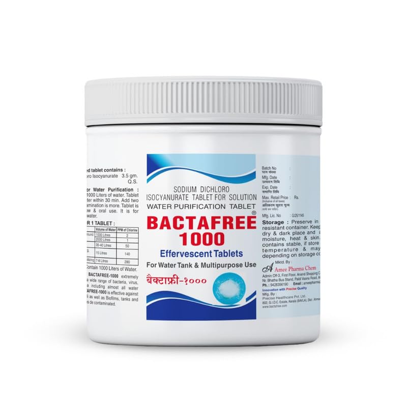 Bactafree-1000 Water Purification Tablets – Chlorine Tablets for Overhead & Underground Tanks | Purifies 1000 litres per Tablet | Kills Bacteria & Prevents Algae | 150 Units