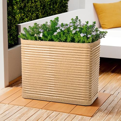 Image of Kuber Industries 2 Pcs Roto Mould German Polymer 24-Inch Extra Large Big Size Flower Pot | Indoor /Outdoor Tree Gamla Planter for Living Room, Resorts, Hotels, Terrace & Garden | Marble Elegant - Sand