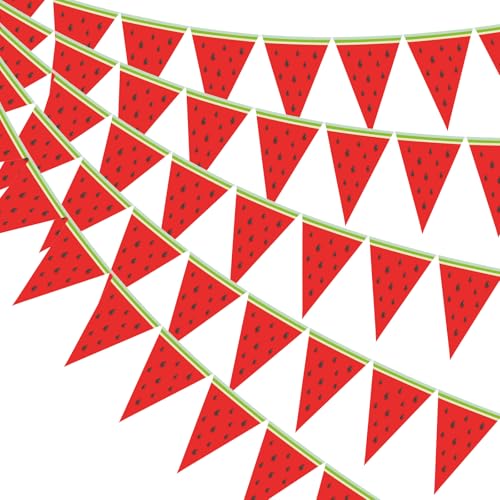 Gersoniel 5 Pcs Watermelon Pennant Banner Summer Watermelon Garland Party Decorations Hanging Banner for Summer Hawaiian Tropical Fruits Themed Birthday Party Classroom Decoration