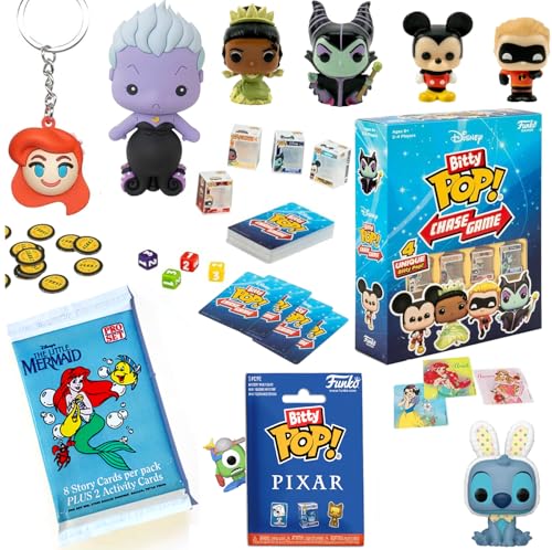 Royal Princess Chase Figure Bitty Pop! Disney with Little Mermaid Hanger Character Blind Bag Pixar & Ursula 3D + Tiana/Ariel/Incredibles/Stitch Mickey 6-Items