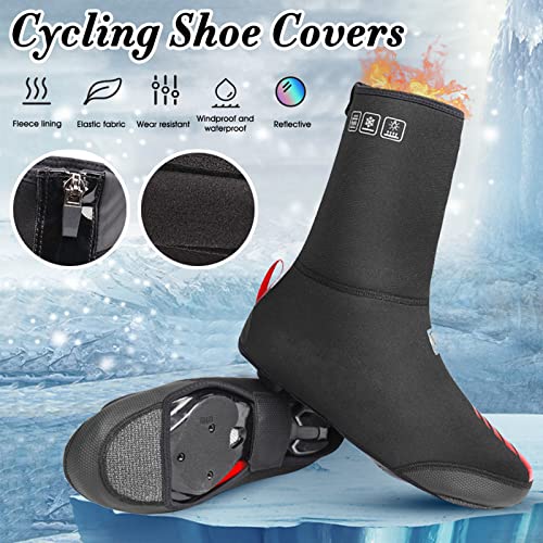 Fundas térmicas para zapatillas de ciclismo gruesas, impermeables y cortaviento, con forro de felpa y cremallera reflectante miniatura 3