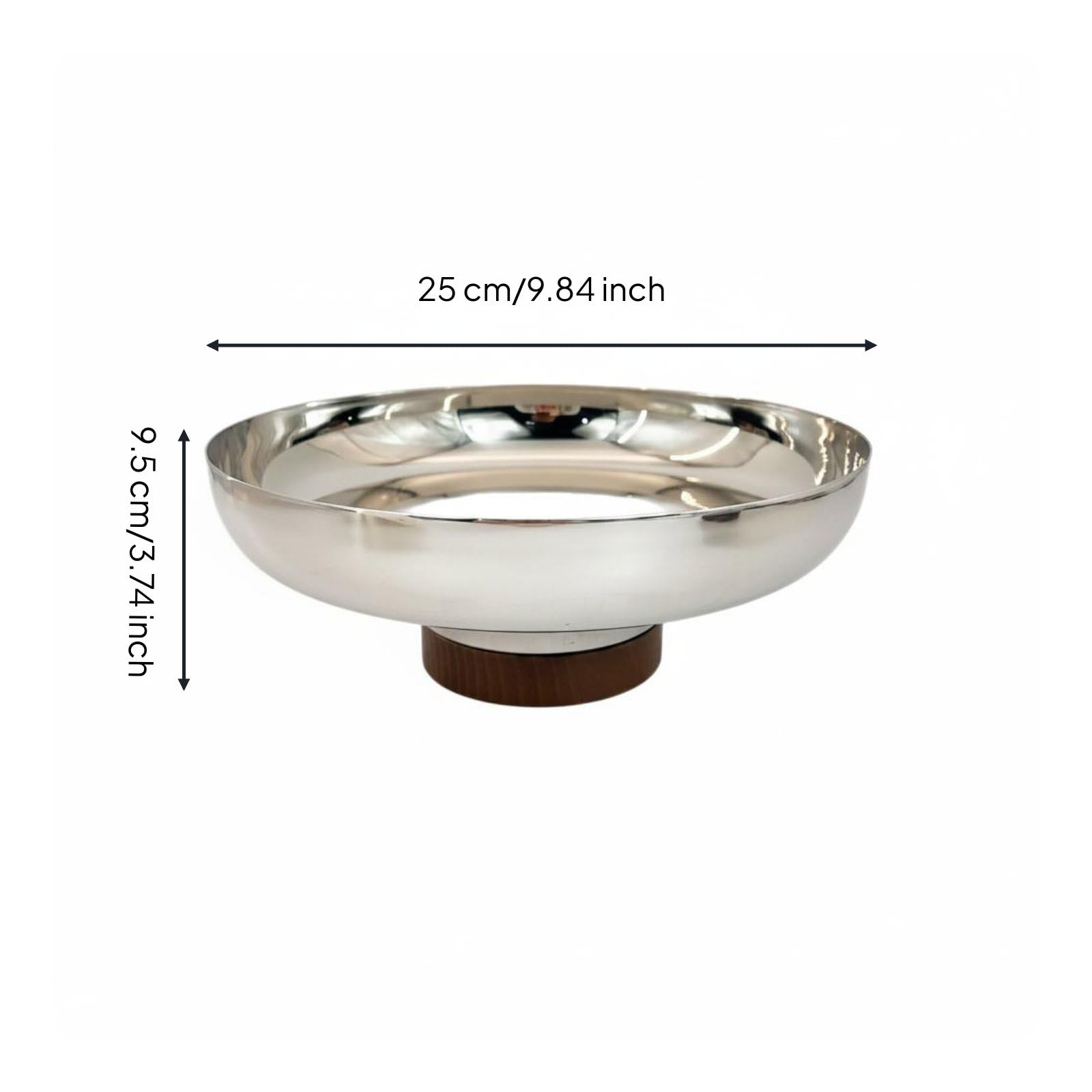kowaku Alzata per Torte Vassoio Centrotavola Piatto Dolci Piatto Frutta in Acciaio Inox con Base in Legno Stile Essenziale Facile da Integrare Negli Arredi, Grande 25x9.5cm