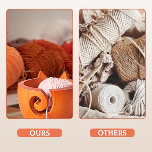 Image of Sunicon Cute Cat Yarn Bowl, New Yarn Bowls Yarn Storage Bowl Creative Wooden Handmade Round Woolen Bowl for DIY Knitting Crocheting Christmas Thanksgiving New Year's Gifts(16 * 16 * 10cm)