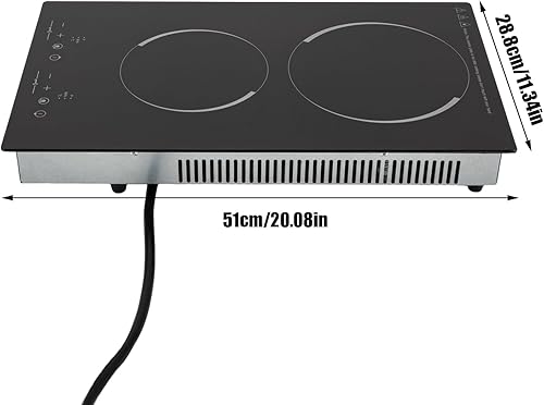 Miniatura 2 de Estufa eléctrica de cerámica, 2 quemadores, estufa eléctrica radiante con enchufe, bloqueo de seguridad para niños, control táctil del sensor,