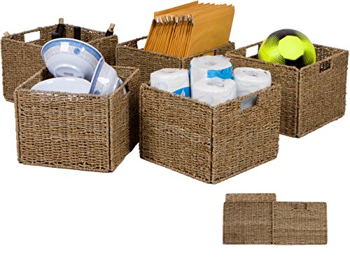 Trademark Innovations 12.7" Foldable Seagrass Storage Basket with Iron Wire Frame