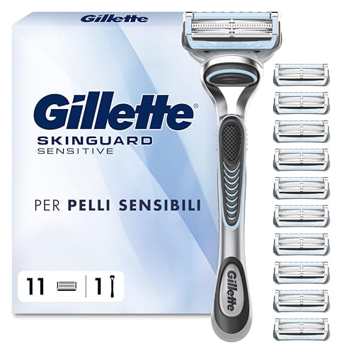 Gillette Skinguard Sensitive Rasoio Da Uomo Con LAMETTE DA BARBA Di Ricambio Con Un Tocco Di Aloe, 10 LAMETTE DA BARBA Di Ricambio, Clinicamente Testato Per Pelli Sensibili