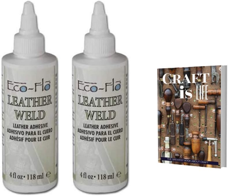 Tandy Leather Eco Flo Leather Weld 4oz 2 Pack - 2655-01- Craft- Leather Adhesive Glue - Super Strong Glue - Quick Bond - Clear Drying for Various Material Craft, Repair, or Patch with E-Book