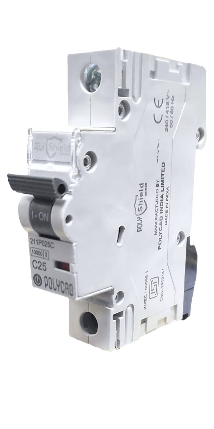 Polycab PVC Plastic 25 Amp SP Mini MCB - Single Pole, C Curve, Low Voltage Miniature Circuit Breaker (White)