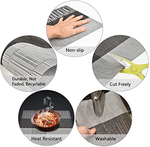 Image of YELONA Placemats for Dining Table Set of 8 - Heat Resistant, Non-Slip & Washable Woven PVC Vinyl Table Mats - 45 x 30 cm, Light Grey
