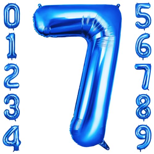 OFFCUP Ballon géant en aluminium en forme de chiffre 7, bleu, de 101 cm, pour homme et femme, décoration de fête d'anniversaire de 7 ans