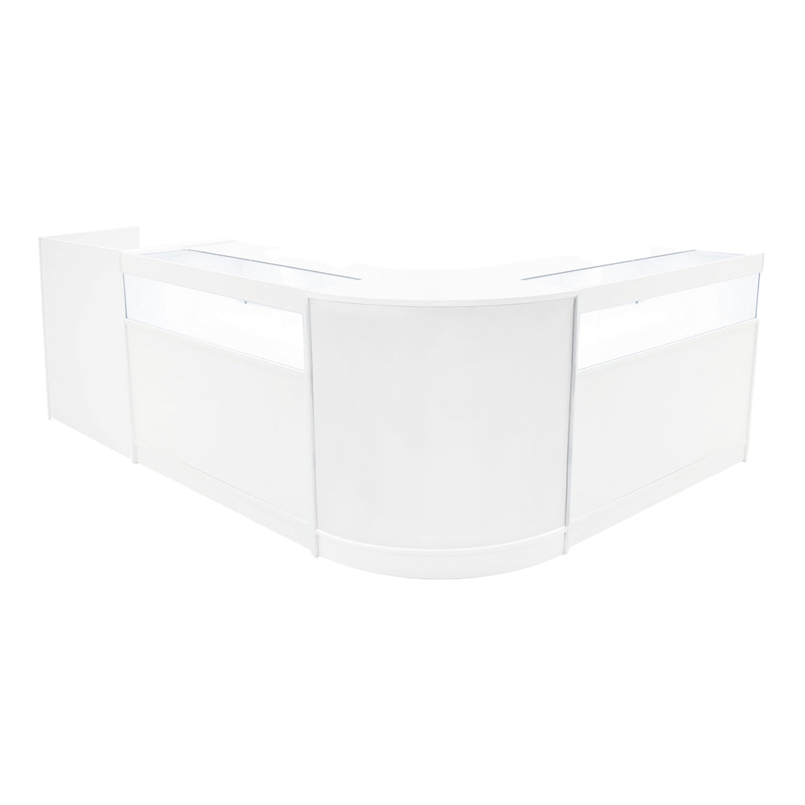 Set Banconi Negozio Bianco con LED Luna – Vetrina B1200, CM60 Angolare, TB60 con Serratura e Ripiani – Espositori in Vetro Temperato per Negozi, Gioielli, Abbigliamento, Cassa, Illuminazione