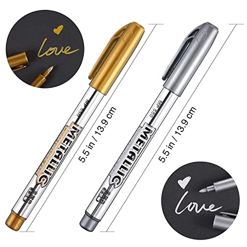 Image of 53ARTS Gold and Silver Metallic Fine Point Tip Marker Pens, Permanent Markers Suitable for Cards Writing Signature Lettering Painting Pens (4)