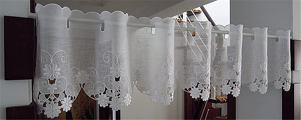 Short Curtains, Blackout Curtains, Curtain Voile Hollow Embroidery Curtain Kitchen Door Corridor Short Curtain Modern Style Transparent Panel Curtain 1 Piece,150x60cm Home Kitchen Decor Short Curtain