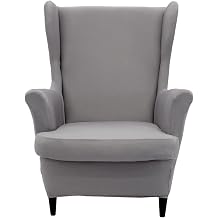 NILUOH Wingback Chair Cover 2-Piece Soft Stretch Wing Chair Slipcover Solid Color Armchair Sofa Couch Cover Furniture Protector with Elastic Bottom for Living Room Bedroom Light Grey