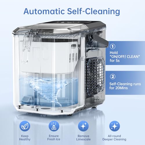 WIE Countertop Ice Maker, 26lbs/24H Portable Ice Machine with Handle,9 Bullet Ice Cubes in 6 Mins,Self-Cleaning Compact Icemaker with Selectable Ice Size for Home Kitchen/RV/Camping/Party, Black