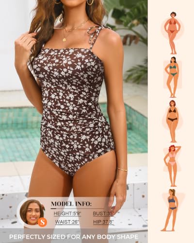 Image of Daci Women One Piece Tummy Control Swimsuits Tie Shoulder Bathing Suits