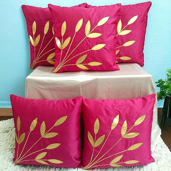 Cushion Set of 5 Leaf Design Throw Covers with Zipper for Home De...