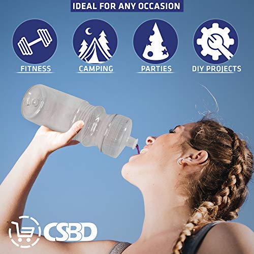 CSBD 20 Oz Sports Water Bottles, 10 Pack, Blank for Customized Branding, No BPA Food Grade Plastic for Fitness, Hiking, Cycling, or Gym Workouts, Made in USA (Clear, 10 Pack)