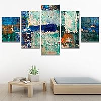 SIGNWIN 5 Panel Canvas Wall Art Modern Art Abstract Brushstroke Closeup Expressionism Expressive Modern Multicolor Oil Painting for Home Decorations Ready to Hang - 60