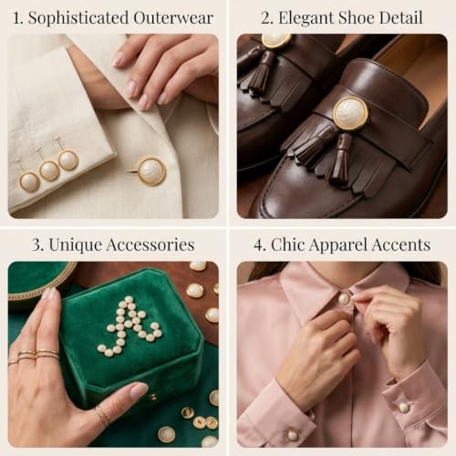 Image of Pack of 6 Round White Clover Flower Rhinestones with Golden Finish Buttons Diameter 18 mm,(28 L) Shank for Garment Clothing Accessories Fit Sewing Scrapbooking Garment DIY Decoration