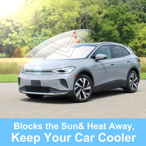 Image of Windshield Sun Shade Custom Fit for 2021 2022 2023 2024 2025 2026 Volkswagen VW ID.4 Accessories Foldable Sunshade Sun Blocker Protect Car from Sun Rays & Heat Damage Keep Car Cooler