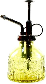 Hniuyun Glass Plant Mister Spray Bottle, 6.4 all Vintage Plant Spritzer Watering Can, Bronze Plastic Top Pump, Plant Mister Glass Watering Garden Tool (Yellow)
