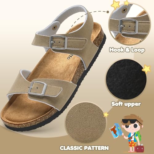 Image of Torotto Toddler Kids Sandals Boys Girls Cork Footbed Sandals with Adjustable Buckle Casual Slides Open Toes Flat