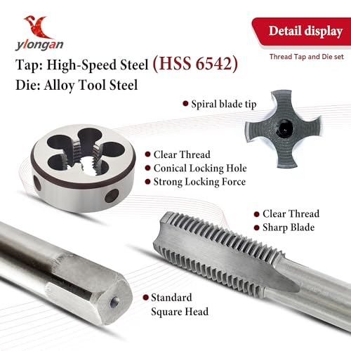 Image of M10x1.0 Tap and Die Set, Metric Right Hand M10 x 1.0 Tap Die Set, M10 x 1 High-Speed Steel Thread Milling Tap and Die Suitable for Various Metals