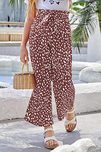 Image of SySea Girls Wide Leg Pants Kids Cute Print High Waisted Loose Fit Comfy Belted Lounge Trousers with Pockets