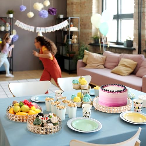 Goaste 3 Pack Crystal Cake Display Stand with Mirror, 14" 12" 10" Metal Pedestal Gold Round Cake Plate Stand, Dessert Cookies Fruit Serving Tray with Shining Crystal Beads for Wedding, Birthday Party - Image 6