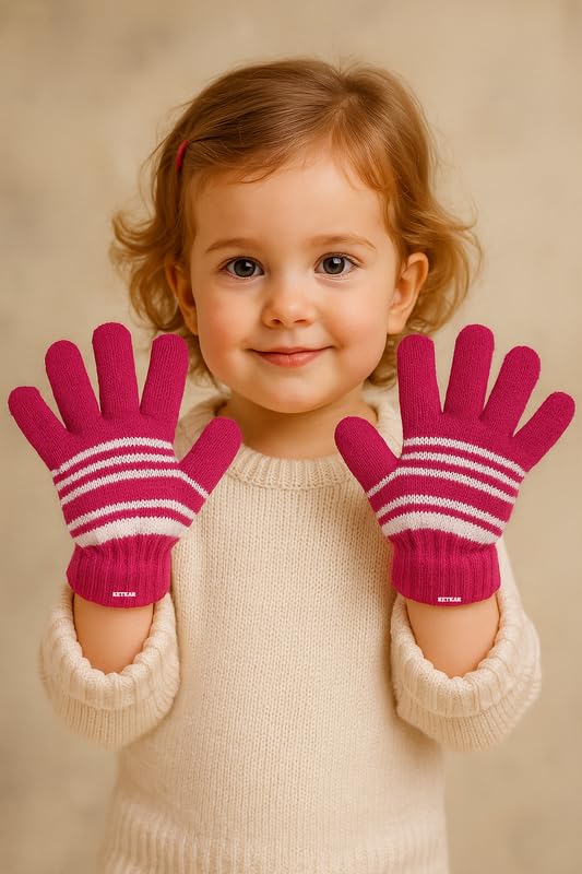 KETKAR Kids Winter Magic Gloves | Stretchable Warm Knit Gloves for Boys & Girls | Multicolor | Age 3 Years To 4 Years | Pack of 6 1